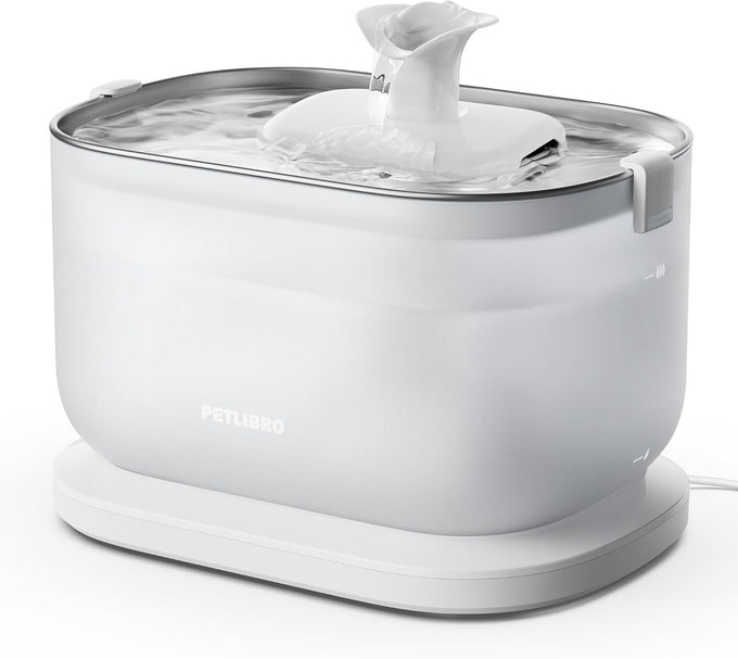 petlibro wireless cat water fountain, stainless steel tray, 2.5l dual flow ultra quiet pet water dispenser for cats