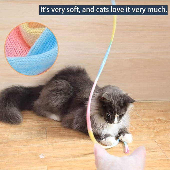 Lasocuhoo 2-pack Interactive Cat Teaser Wand String Ribbon Rainbow Charmer for Cats and Kittens