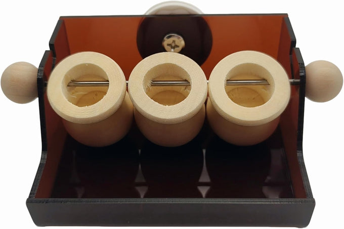 Triple Cup Parrot Feeding Toy with Portion Control System for Small-Medium Parrots, Wood and Acrylic Base, Easy Maintenance