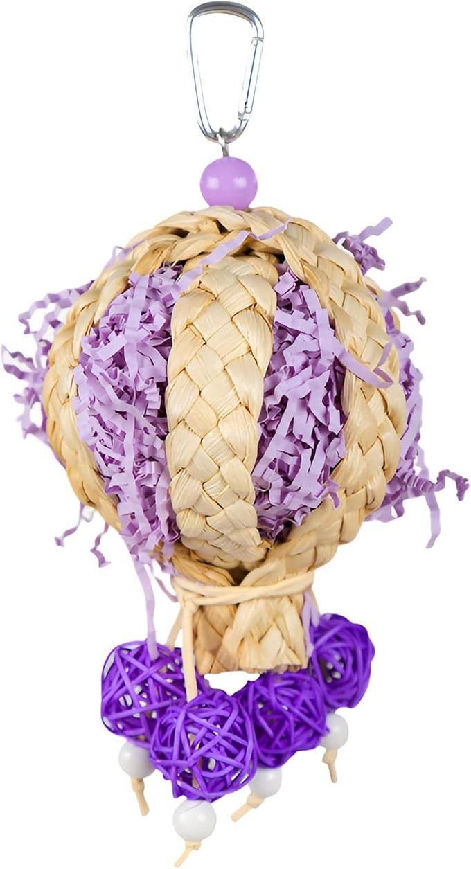 hand-woven natural rattan hot air balloon bird toy for small to medium parrots