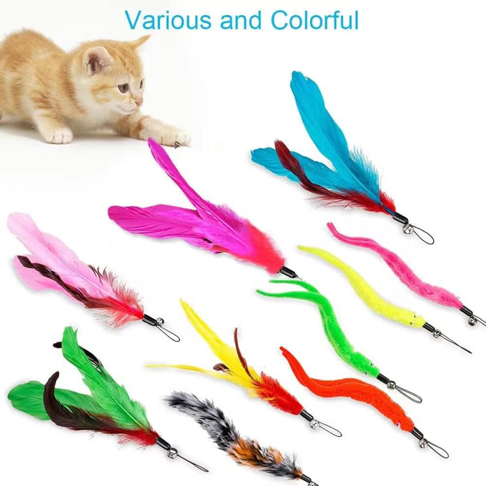 Jiaron 2PCS Retractable Cat Wand with 10PCS Bell Refill Teasers for Kitten Exercise
