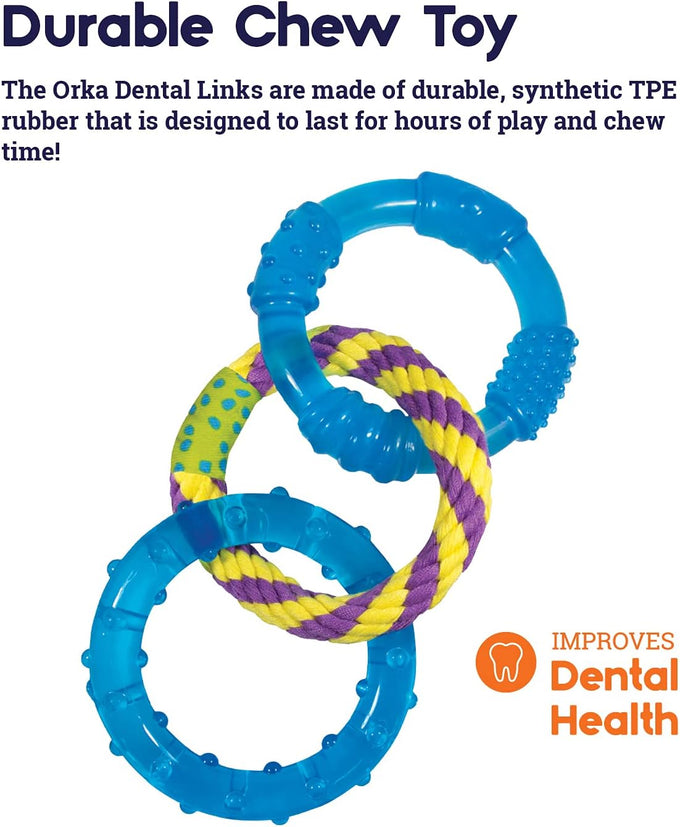 Petstages Dental Links Dog Chew Toy for puppies and adult strong chewers, 8.5" x 4" x 1" rope texture