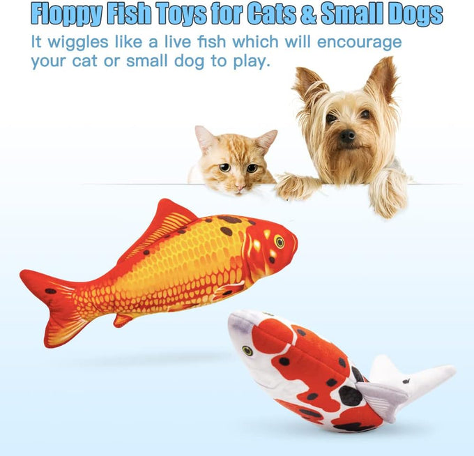 TOOGE 2 Pack 9 inch Floppy Fish Cat Toys with SilverVine and Catnip for Interactive Play