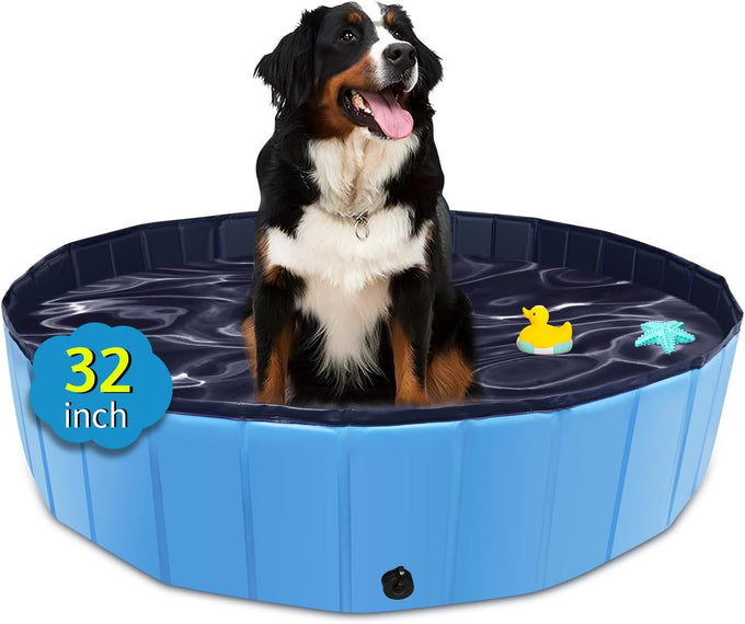 cacps foldable dog pool, 32" x 8" hard plastic non-slip kiddie pool for outdoor backyard use