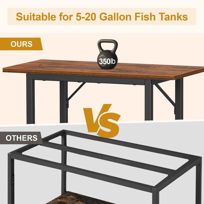 Snughome 2-tier rustic brown aquarium stand, heavy duty storage shelves for 20-gallon fish tank