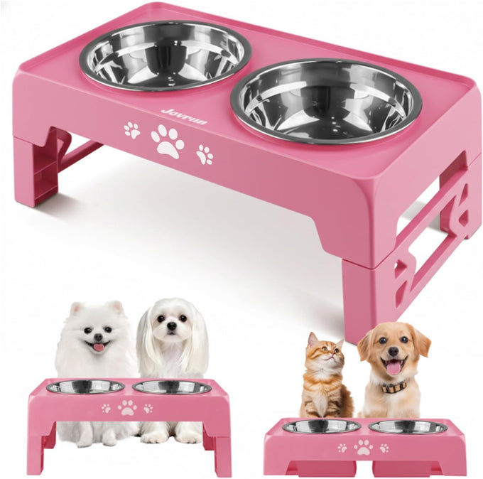 Jovrun elevated dog bowls for medium large size dogs, non-slip feeder with 2 food water bowls, 5 heights adjustable raised bowls stand