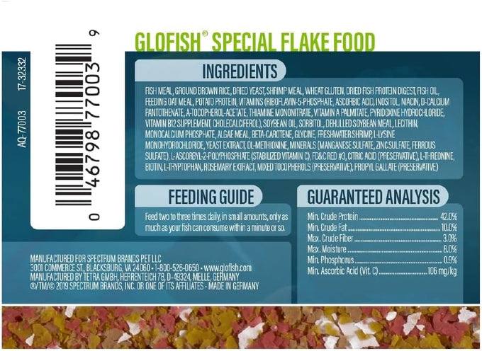 GloFish Special Flake Dry Fish Food for Brightness, 1.59 oz, optimized formula for GloFish and small to mid-size tropical fish
