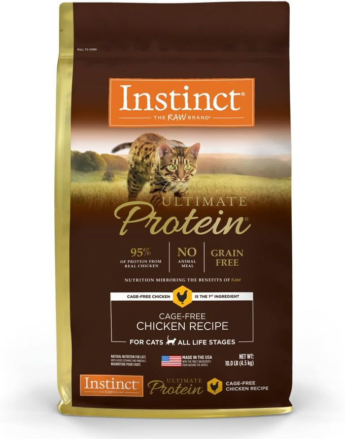 Instinct ultimate grain free dry cat food, natural recipe with cage free chicken and 95% protein