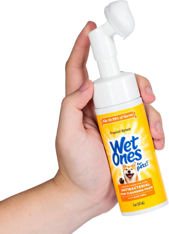 Wet Ones for Pets 5 Ounce Antibacterial Dog Paw Cleaner with built-in Scrubber Brush, Tropical Splash Scent