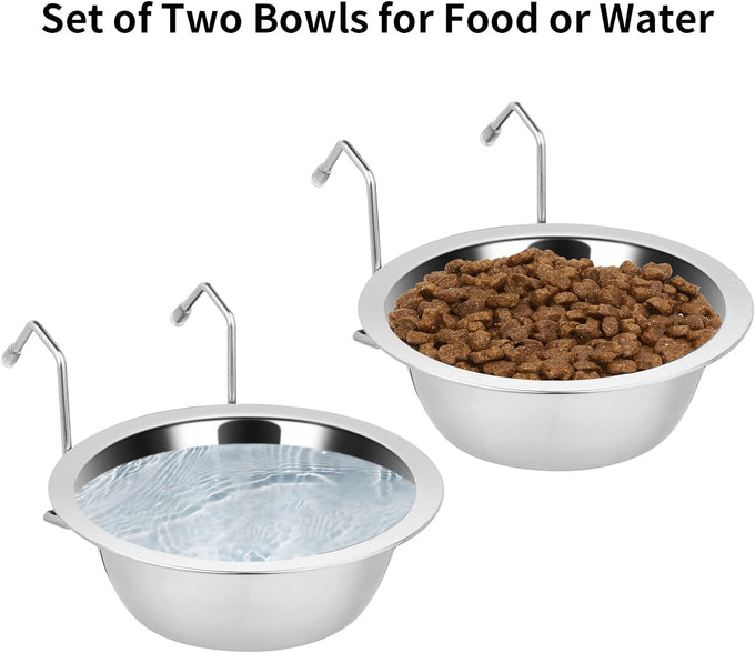Fri4Free 2PCS stainless steel hanging kennel water bowls for small dog cage accessories