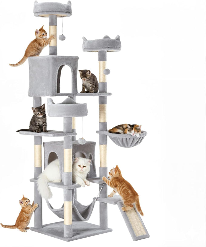 dark grey sweetcrispy 54 inch cat tree tower with scratching post and climbing ladder