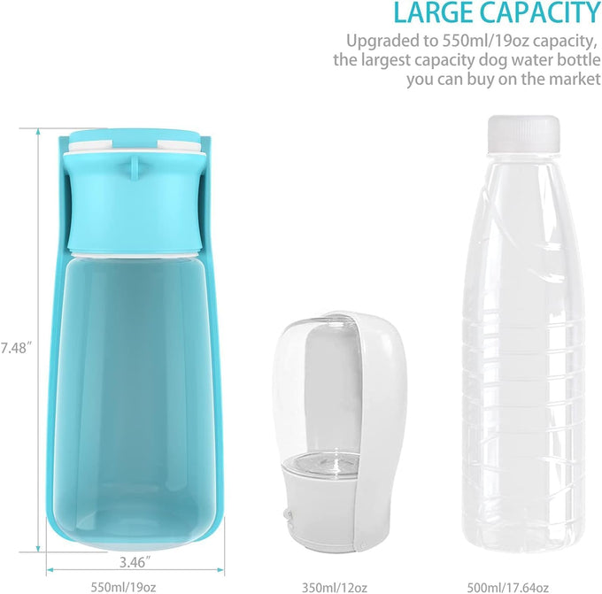Soicta 19oz foldable portable dog water bottle, 12oz pet water dispenser for puppy, medium, large dogs and small animals