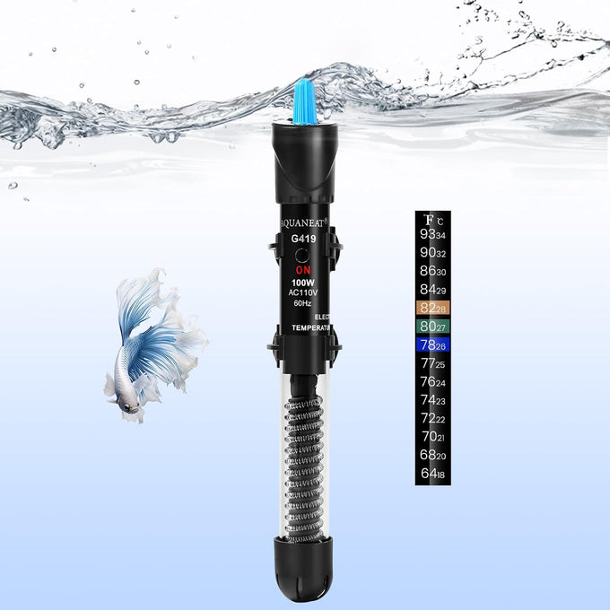 AQUANEAT 50W aquarium heater, 5-15 gallon tank, adjustable submersible 110V/60Hz water thermostat with thermometer