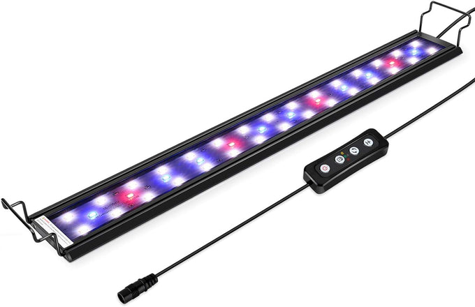 hygger 14w full spectrum aquarium light with aluminum alloy shell, white blue red leds, external controller, for freshwater fish tank 18-24 inches