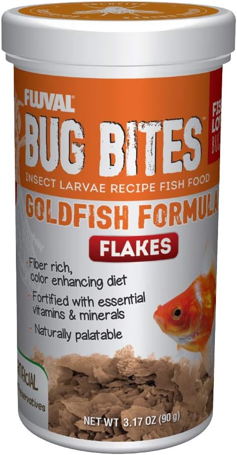 Fluval Bug Bites Goldfish Flakes for Small to Medium Fish, 3.17 oz, A7340, Brown, High Protein Food