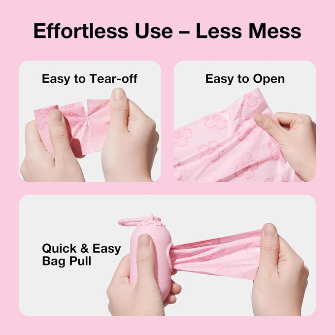 Vetreska pink cherry blossom scented dog poop bag dispenser with 105 leak proof pet waste bags for cats