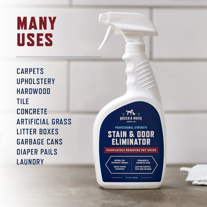 Rocco & Roxie Supply Co. Clear Pet Odor Eliminator Enzyme Cleaner for Home, 32 Fl Oz, Safe for All Carpets