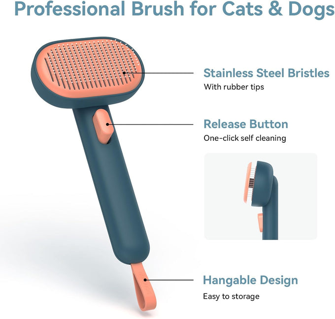 aumuca skin friendly slicker brush for dogs & cats with self-cleaning button, gentle pet grooming tool