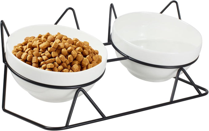 Raised Ceramic Cat Bowl Set with 15° Tilt, Double Ceramic Bowls, Easy Clean for Indoor Cats