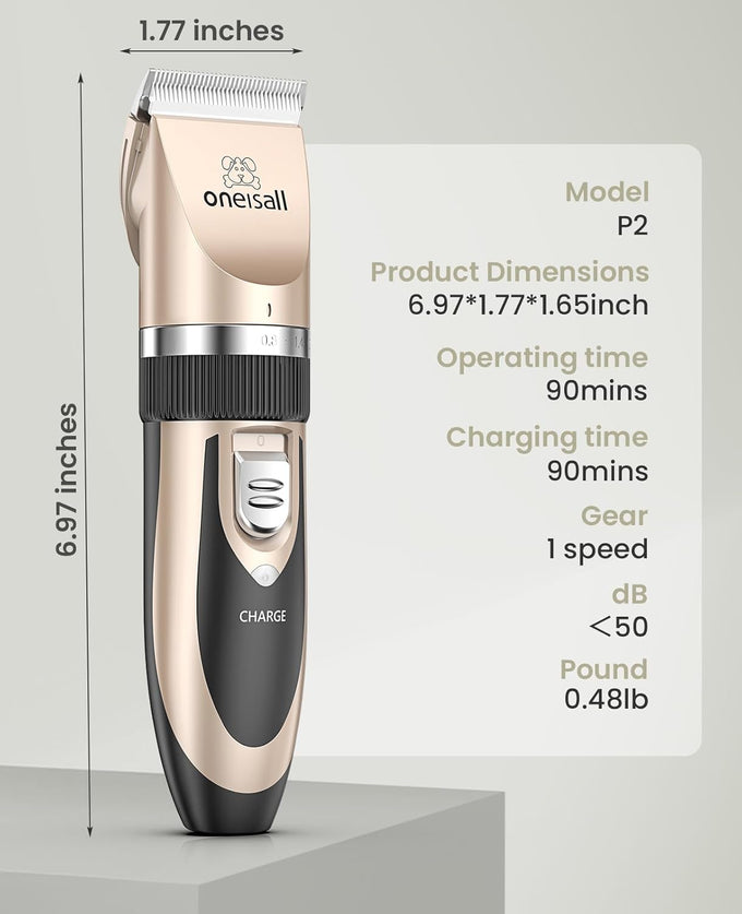 oneisall gold dog clipper kit rechargeable low noise pet shaver for dogs cats pets
