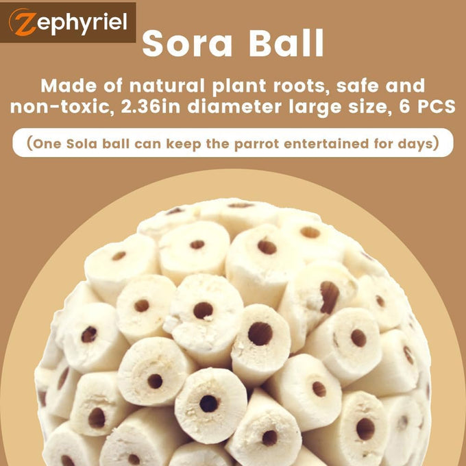 Soft Sola Atta Ball Bird Toy - Bird Foraging Toy for Sharpening Claws and Beaks for Small Birds, 6PCS, 2.36''
