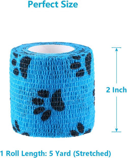 WePet Pawprints A Self-Adhesive Non-Woven Tape for Dog, Horse, Cat, Bird, Animal First Aid, 6 Rolls, 2 Inch, Blue, Green, Yellow
