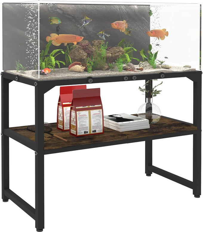 mondazie 20 gallon high rimless fish tank stand with shelf black 24" l x 12" w x 20.5" h