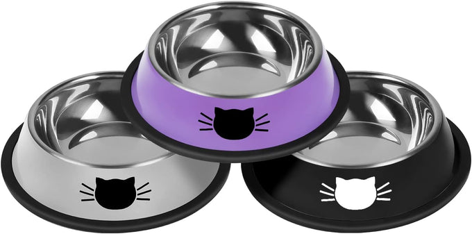 Serentive stainless steel 2-pc non-slip cat food bowls with 7 oz capacity