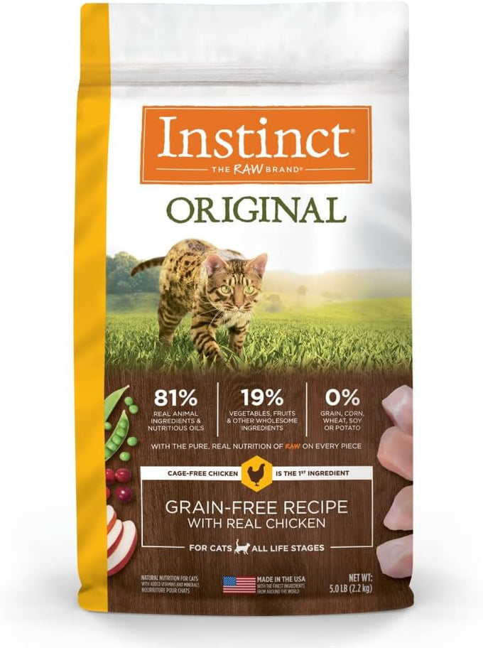 Instinct Original high protein grain free raw coated cat food 5 lb bag real chicken