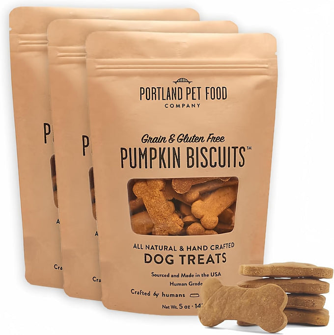 Portland Pet Food Company 3-Pack Grain-Free Pumpkin Dog Treats for Small, Medium, and Large Dogs - Human-Grade and All Natural