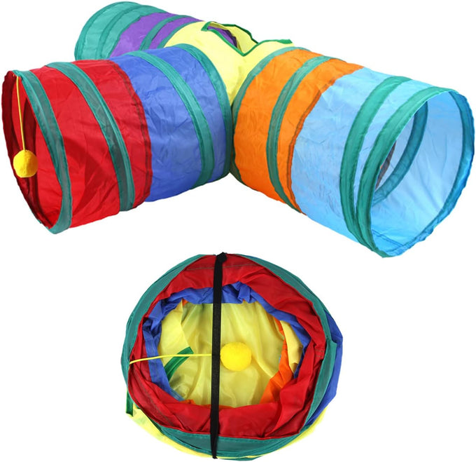 32Pcs Cat Toys Kitten Interactive Pet Toys Assortments, Foldable Rainbow Tunnel, Teaser Wand Fluffy Mouse Crinkle Balls Bell Play for Kitty Cats