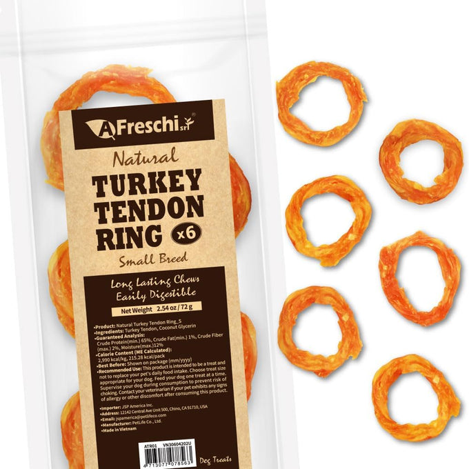 A Freschi srl Turkey Tendons for Small Breeds USA-Sourced Human Grade Long-Lasting Rawhide-Free Puppy Chews 3.53 oz Pack