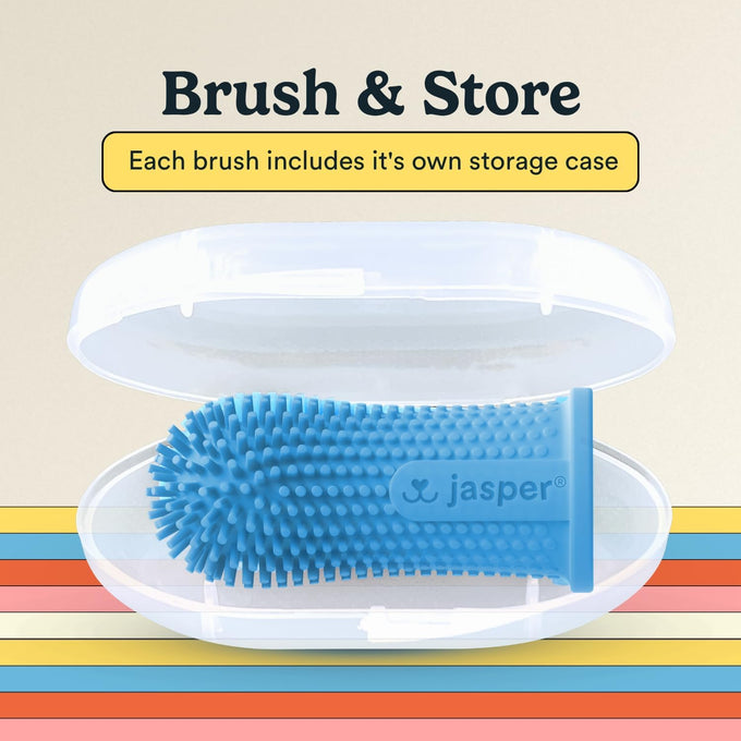 Jasper 360 Dog Tooth Brushing Kit, Finger Toothbrush, 2-Pack Blue for Small & Large Pets