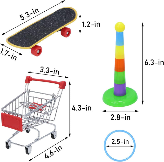 Wontee bird toys mini shopping cart skateboard ring toy set for parrot training and play (3-pack, assorted)
