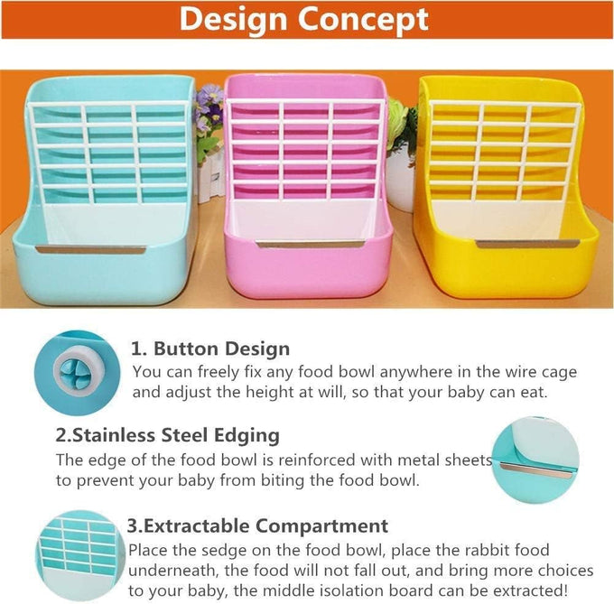 Rabbit and Small Pet Hay Feeder, Pink (Plastic), Adjustable, Removable Grass Rack, Stainless Steel Edge