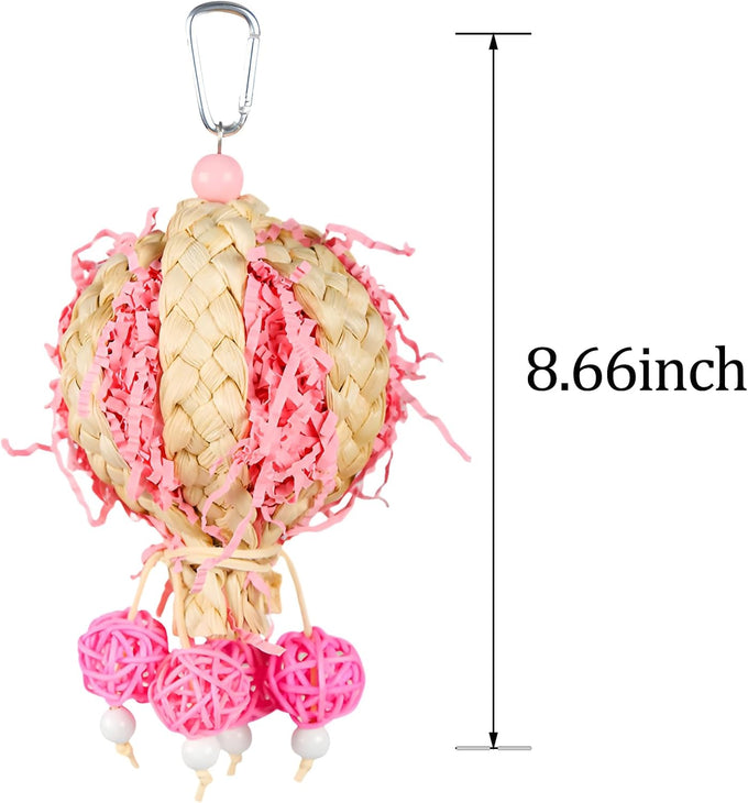 Bird foraging shredder hanging toy with bell for parakeet, parrot, conure, cockatiel, and lovebird birds, pink, 1 pack