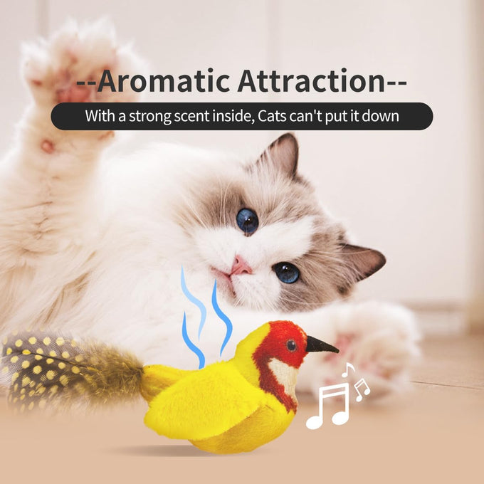 2-pack Catnip Cat Toys with Real Feather, Lifelike Chirp Sound for Indoor Hunting Instinct