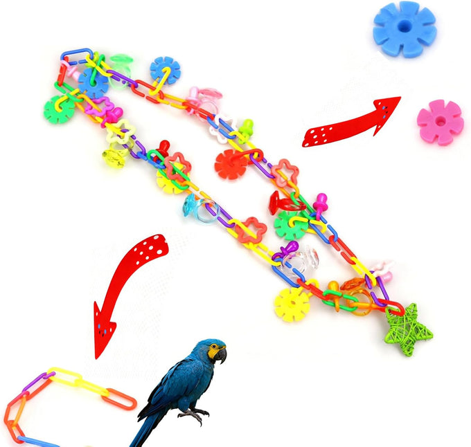 2-Pack Rainbow Bird Necklace Toy Chewing Accessory for Small Sized Birds, Cage Links, Climbing Chain