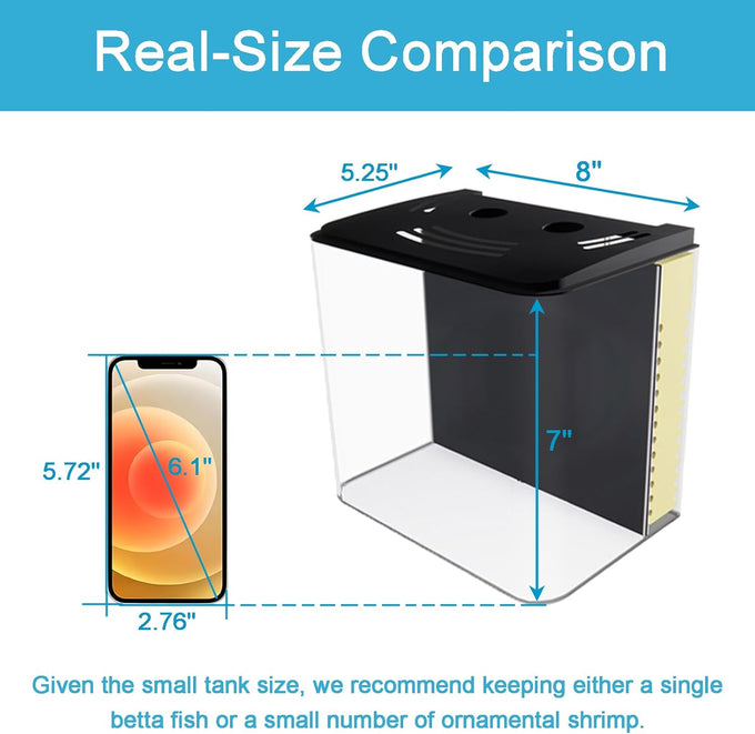 AQUANEAT 1.2 Gallon Small Rectangular Betta Fish Tank Starter Kit with LED Light and Water Filter Pump