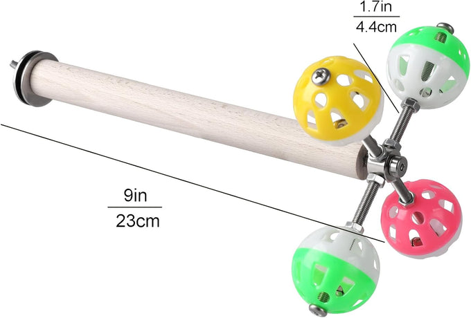 teniinet stand perch toy with rotating balls for small and medium birds including parakeets and cockatiels, 1-piece, natural wood, 7.85 inches, untreated beech