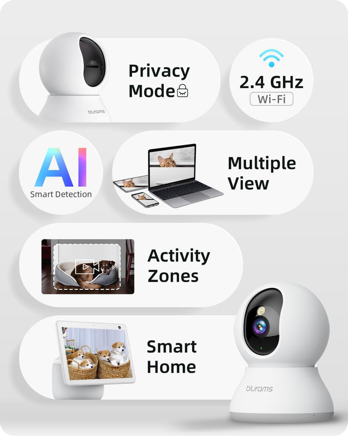 blurams 2K Security Camera with 360-degree view, smart motion tracking, and 2-way audio for home security