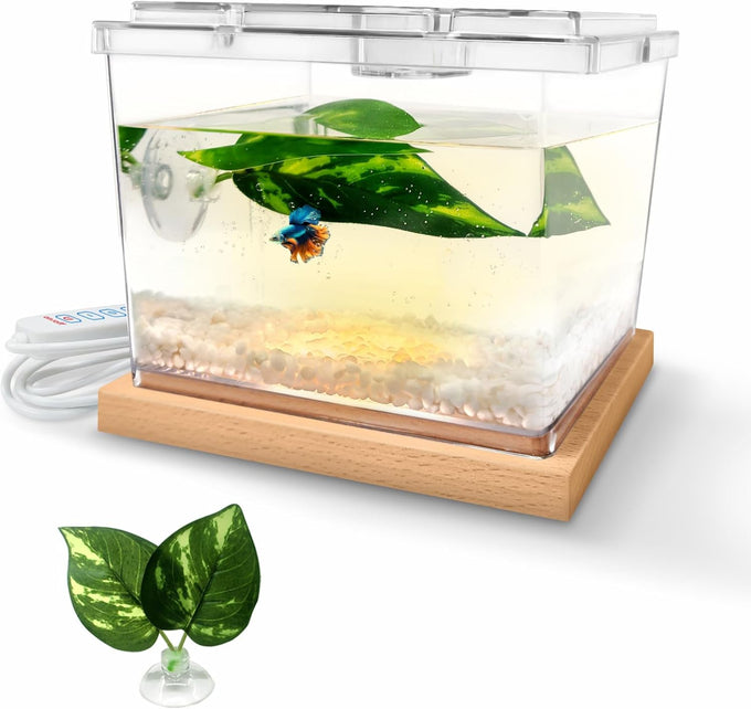 MoonOrange 0.2 Gallon Mini Betta Fish Tank Kit with LED Light Base, Stackable Cube Tank for Small Fish and Pets