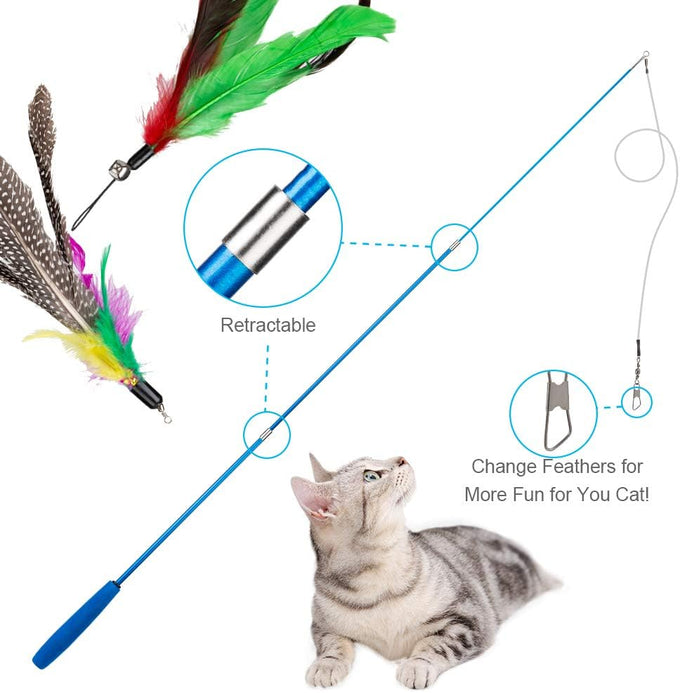 Jiaron 2PCS Retractable Cat Wand with 10PCS Bell Refill Teasers for Kitten Exercise