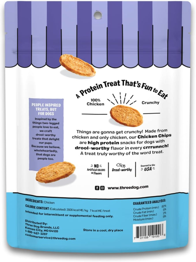 Three Dog Bakery Bark'N Crunch! Chicken Chips 4 oz Grain Free High Protein Treats for Dogs