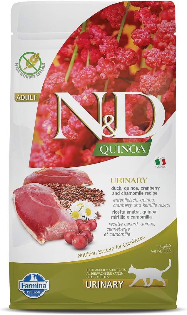 Farmina N&D Quinoa Urinary Duck Formula Adult Grain-Free Dry Cat Food for Digestive Health, 3.3lb