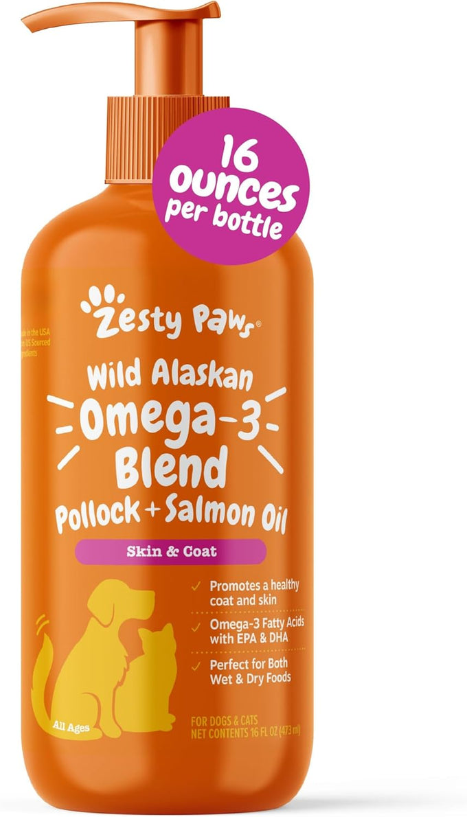 Zesty Paws Wild Alaskan Omega-3 Blend Pollock + Salmon Oil for Dogs and Cats 8.5oz