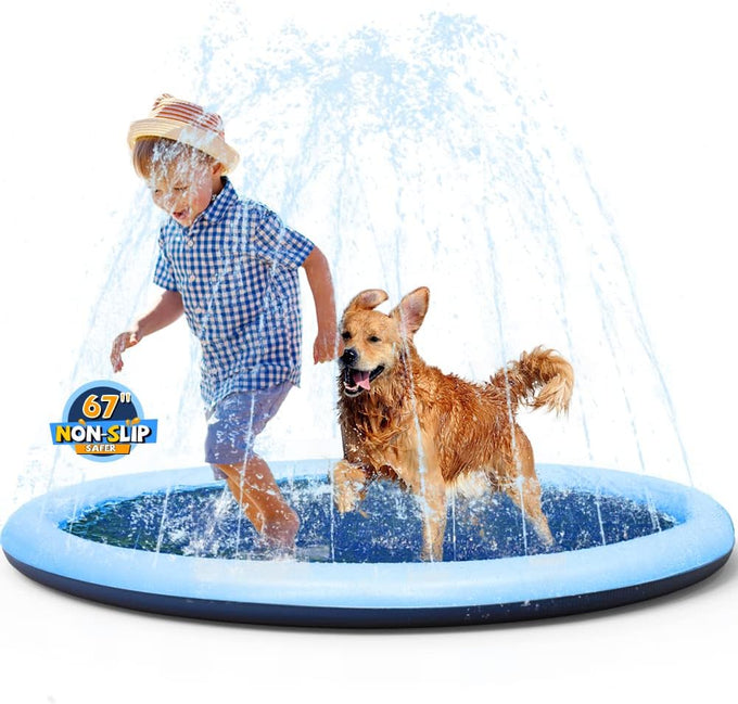 Vistop 67" Non-Slip Splash Pad for Kids and Dogs with Thickened Sprinkler Pool and Fun Fountain Play Mat