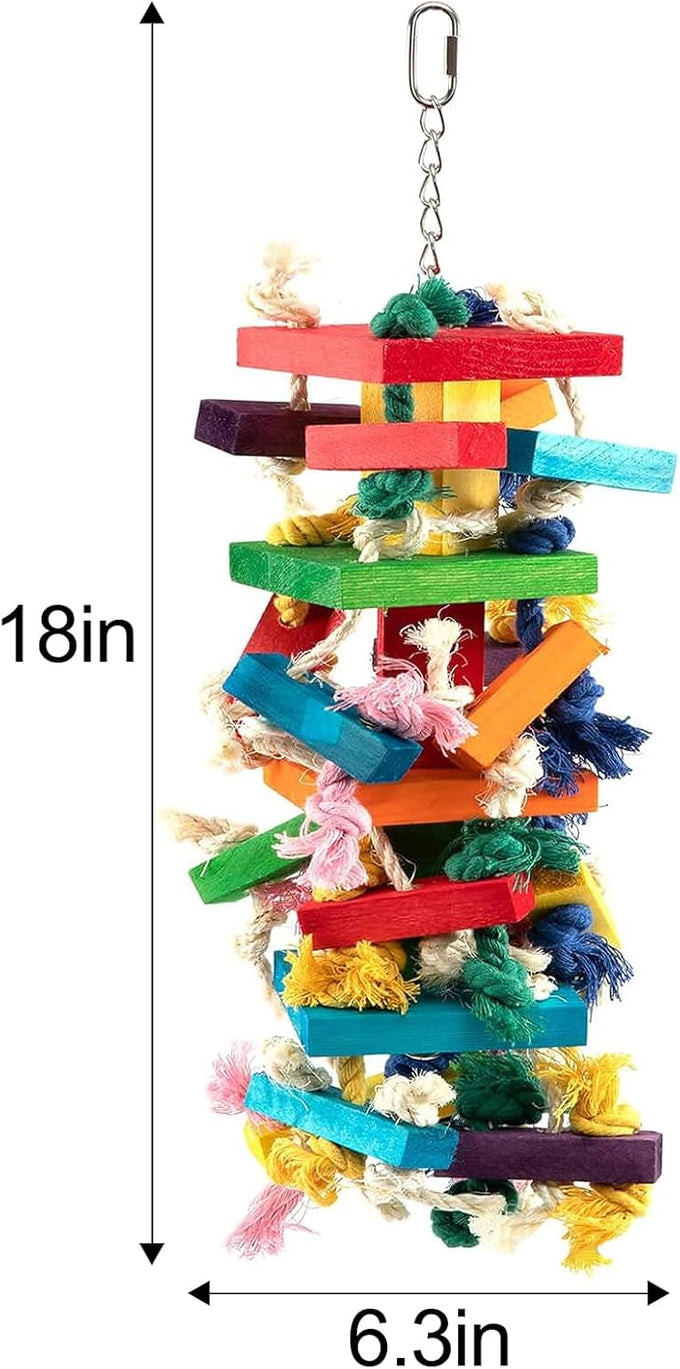 Natural Wood Bird Toys for Macaws, African Grey, Amazon Parrots, 18 inch, Non-Toxic, Chewing and Climbing