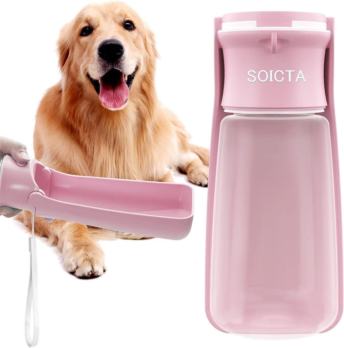 Soicta 19oz foldable portable dog water bottle, 12oz pet water dispenser for puppy, medium, large dogs and small animals