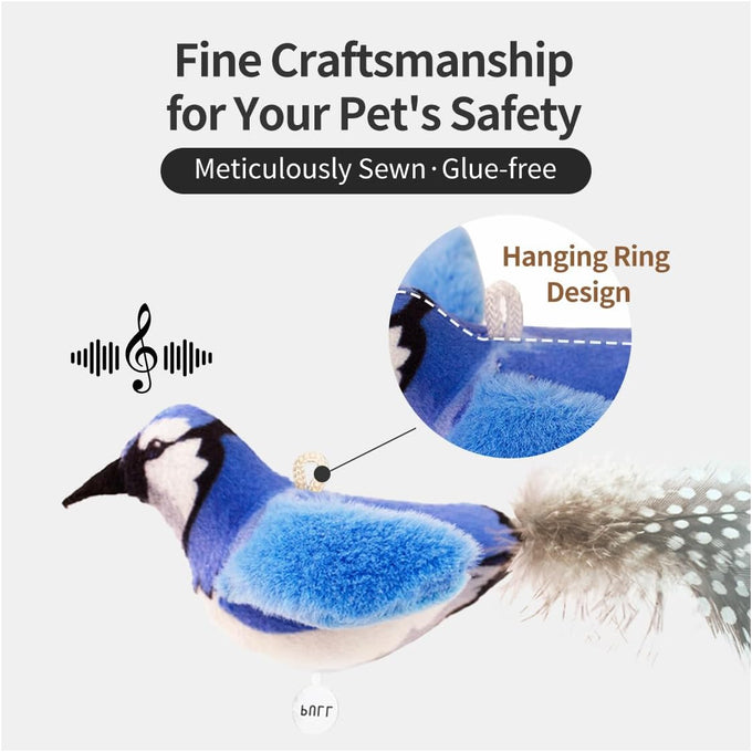 Whisker World 2-Pack Catnip Bird Toys with Lifelike Chirp Sound and Real Feather